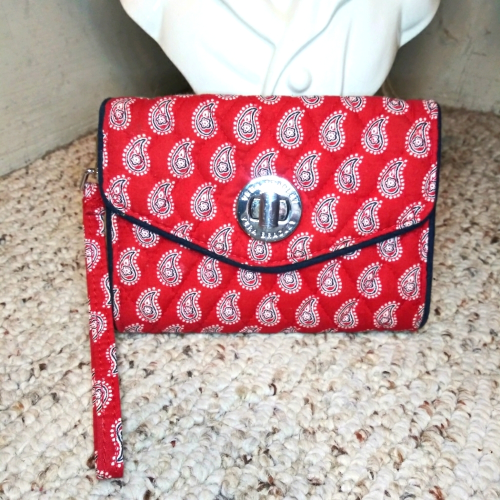 Vintage Vera Bradley Red, White & Navy Bandana Print Petite Turnlock Wallet - Picture 10 of 10
